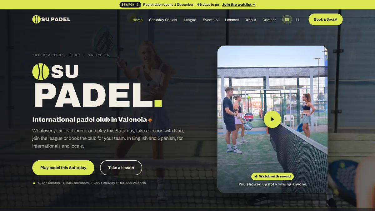Página de inicio de la web de OSU Padel en ordenador